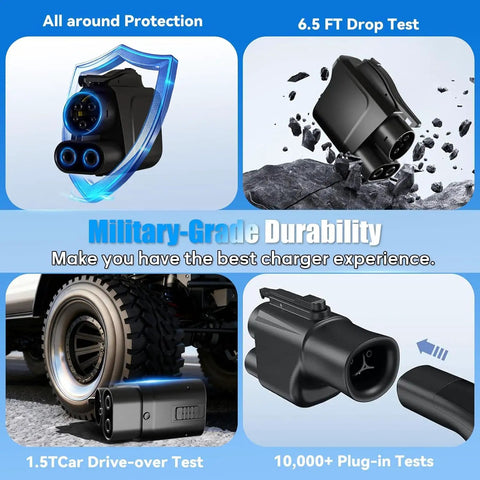 NACS To CCS Electric Vehicle Charging Adapter Compatible With Tesla Superchargers features military-grade durability and drop test protection.