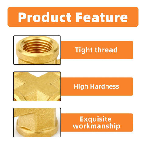 Features of Brass Pipe Fitting Cross Four Way Connector With Four Openings For Plumbing One Eighth Inch NPT Female Threads Solid Brass Durable 2 Pack
