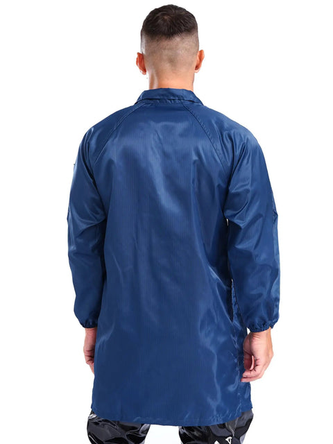 Back view of Unisex V Neck Lab Coat Jacket Top Built Tough For Work, Dustproof And Anti Static, Long Sleeves With Elastic Cuffs.