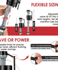 Universal Toilet Flush Valve Replacement Kit showing adjustable height fill valve and threaded flow control knob.