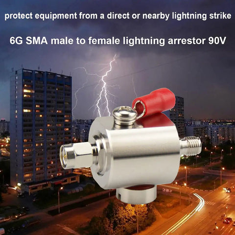 Solid SMA Lightning Arrestor Surge Protector With SMA Male To Female Connector 0 To 6 GHz 90V 50 Ohm for outdoor protection