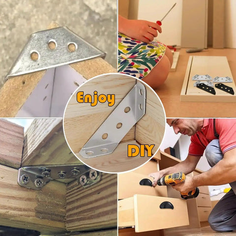 Rock Solid Stainless Steel Corner Brackets For Wood, 20 Piece Set Of Heavy Duty Universal L Brackets used in DIY furniture assembly.