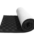 Professional Grade Self Adhesive Acoustic Foam Panels With Egg Crate Wave Design For Straight Fire Sound Dampening In Recording Studios Home Theaters And Car Doors Easy Peel Install Wall Tiles That Lock Down Room Echo rolled black foam with egg crate design, showcasing self-adhesive backing.