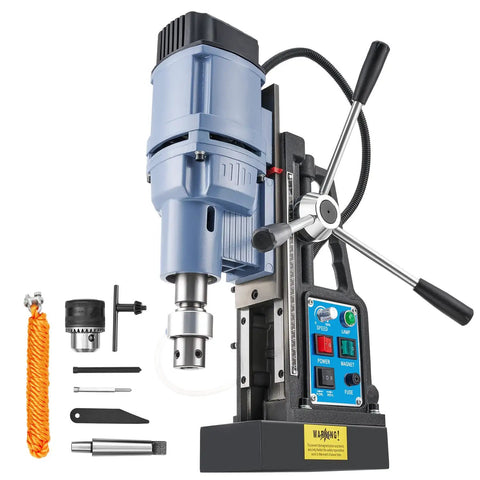 Beast Magnetic Drill Press With 1550W Power For Fast Holes, 2 Inch Capacity, shown with accessories and control panel