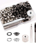 Eyelet Kit With 110 Sets In Black And Silver, Includes 3 Tools And A Storage Box, Quarter Inch Grommets for Fabric and Tarps