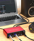 USB-C Audio Interface For Recording Podcasting And Streaming With 24Bit 192kHz Sound 48V Phantom Power Plug And Play on desk