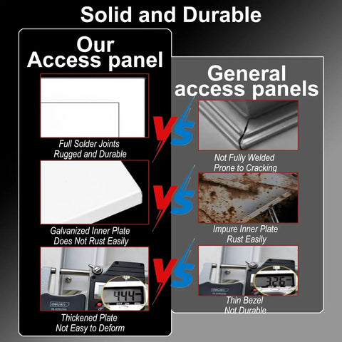 Comparison image of Hella Durable Magnetic Access Panel For Wall And Ceiling Waterproof Aluminum Inspection Door showing durability features.