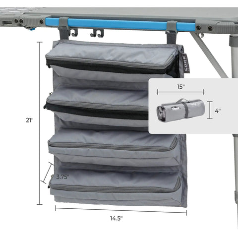 Hanging Organizer For Outdoor FlexRail Camp And Cook Table, Durable Weather Resistant Pocketed Storage, 21x14.5 inch gray compartment