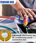 Pro-Grade Car AC Fuel Line Quick Disconnect Tool Kit used on car engine with visible hose connection