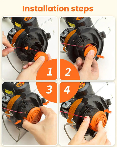Step-by-step installation of 20 Pack Trimmer Spool Line Refill 0.065 Inch Replacement Line For Popular String Trimmers WG Series.