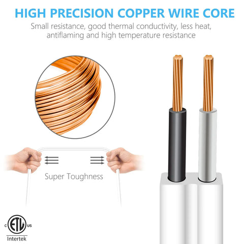 Image of high precision copper wire core from Twin 12 Foot Extension Cord Power Strip With Flat Head Plug And Six Polarized Outlets Six Feet