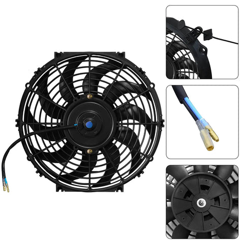 Universal Drop In 12 Inch Electric Radiator Cooling Fan Push Pull Kit Full Mount Hardware 12 Volt 80 Watt 1650 Cfm close up view