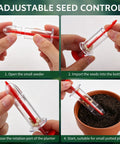 Hands demonstrating Seven Piece Seed Dispenser Set With 12 Hole Seeder Upgraded Mini Seed Spreader in use with potted plant.