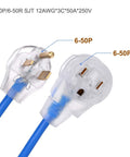 Close-up of 6-50 NEMA plug on a Heavy Duty Welder Extension Cord 25 Feet With 6 50 NEMA Plug For Portable Welders Copper Wires UL Approved