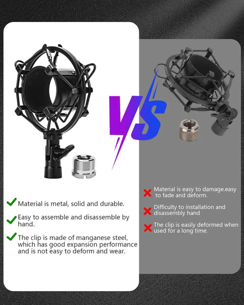 Universal Microphone Shock Mount For 47mm To 53mm Mics, Anti Vibration Clip Holder; material durability comparison chart