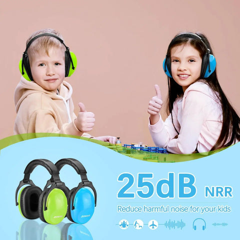 Kids wearing Kids Ear Protection 2 Pack Noise Canceling Headphones For Concerts And Loud Events Durable Cushioned Earpads for noise blocking.