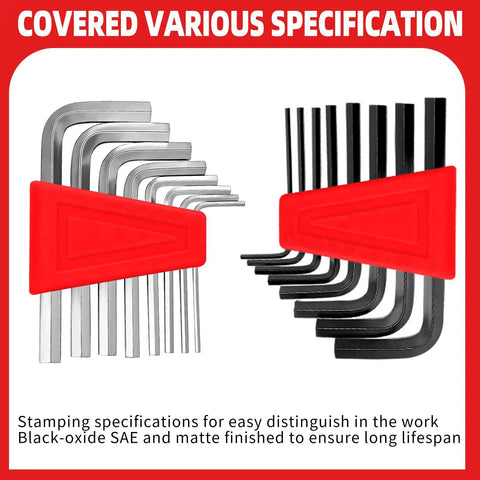 58 Piece Home Repair Tool Kit For Quick Fixes And Everyday Projects, red plastic holders with assorted sizes of hex keys