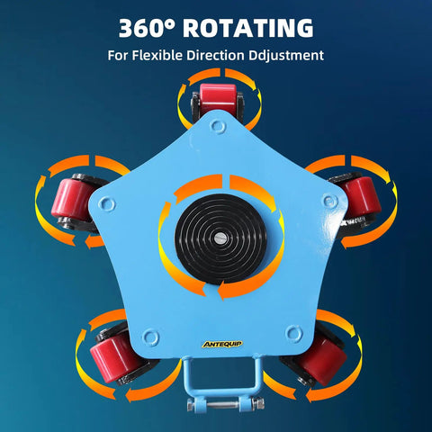 Anteqvip 4 Ton Machine Skate Heavy Duty Industrial Mover with 360° rotating polyurethane wheels for flexible direction adjustment.