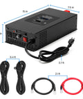 2000W Sump Pump Backup System With Pure Sine Wave Inverter showing battery connection ports and cables, compact size for easy installation.