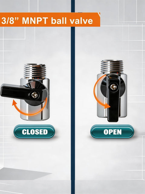 Two Pack Three Quarter Inch Compressed Air Outlet Kit With One Half Inch NPT Manifold showing open and closed nickel plated brass valves.