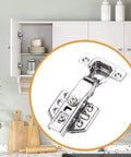 Stainless Steel Soft Close Cabinet Hinges For Kitchen And Home in use on a kitchen cabinet, close-up of hinge detail.