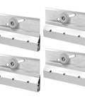 4 Pack M6053 Frameless Shower Door Roller Assemblies With Three Quarter Inch Plastic Wheels And Ball Bearings, Chrome Aluminum Bracket Replacement Kit For Glass Sliding Doors Parts Includes Mounting Screws, front view of products showing wheels and brackets.