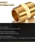 Two Piece Brass Pipe Fitting Three Quarter Inch NPT Hex Nipple Male Pipe Adapter Straight Connector Heavy Duty Brass Threaded Fitting for Secure Leak Free Connections
