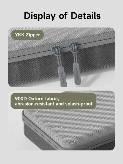 Close-up of the Badass Hardshell Keyboard Carry Case showing YKK zippers and 900D Oxford fabric for protection.