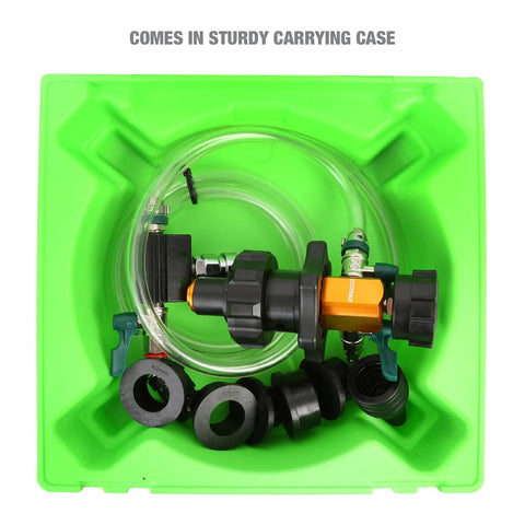 OEMTOOLS 24444 cooling system refiller kit with hoses and adapters in bright green storage case