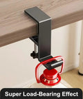 Aluminum Alloy Headphone Stand For Desk Mount, Under Desk Headset Holder And Hook, installed under a wooden desk with a visible mount.