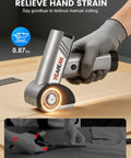 High Performance Electric Cardboard Cutter Featuring Four Adjustable Speeds And Sharp Stainless Steel Blades That Cut Smooth As Butter Through Fabric Leather And Thick Packages With Zero Sweat Or Mess in use cutting cardboard.
