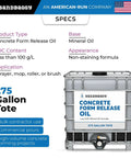 Heavy Hitter Concrete Form Release Agent And No Mess Form Oil For Top Shelf Finishes Keeps Poured Walls Sliding Off Cleanly In Two 275 Gallon Totes For Contractor Crews displayed in a 275-gallon tote.