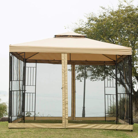 10 Ft By 10 Ft Backyard Patio Gazebo With Double Roof Vent Ventilated Canopy And Rust Resistant Powder Coated Steel Frame installed