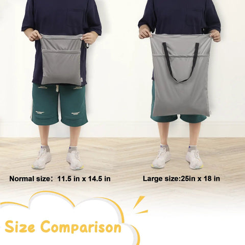 Two 2 Pack Large Wet Dry Bag For Cloth Diapers Waterproof Hanging Organizer size comparison, normal vs. large 25x18 inches