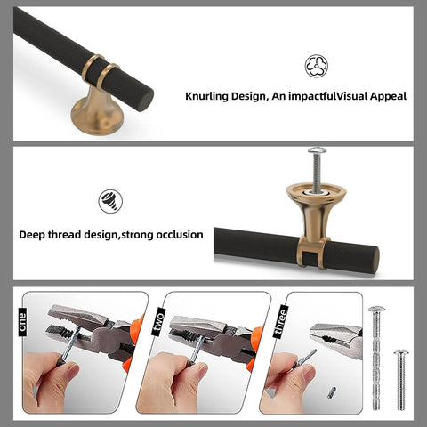Top Shelf Black And Champagne Bronze Cabinet Handles 10 Pack Slick Drawer Pulls For Closets Kitchen Cupboards Wine Coolers Real Heavy Duty Aluminum Zinc Alloy Hardware with knurling design.