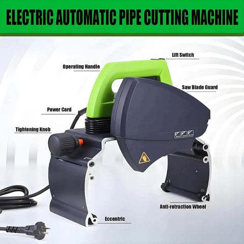 Heavy Duty Electric Pipe Cutter for Copper PVC Stainless Steel Aluminum and More, Precise Easy Cut Tool for Plumbing HVAC Automotive Gas Lines DIY Projects Shipyards and Pro Work. Electric automatic pipe cutting machine with handle and blade guard