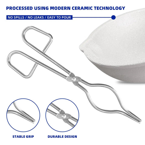 Six Pack Quartz Ceramic Crucible Set With Seven Point Eight Seven Inch Crucible Tong for jewelry casting