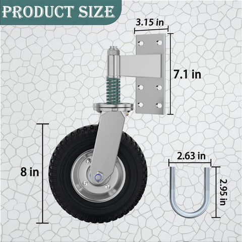 Six Inch Spring Loaded Gate Wheel For Metal Tubes And Wooden Gates, 700 Lb Capacity Heavy Duty Caster With dimensions