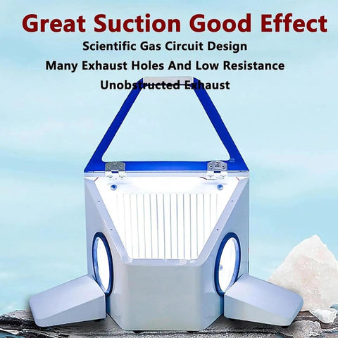 Professional Grade Dental Lab Dust Collector Box With Bright LED Viewing Window And Slick Dual Filter System For Precision Sandblasting Jewelry Crafts Woodworking Projects Built Tough For No Hassle Setup And Clean Shop Vibes Daily. Compact design with LED lighting and exhaust openings.