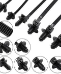 60 Pack Push Mount Zip Ties Nylon Cable Ties For Wire Harnesses Black Snap In Car Mount Ties Automotive Fasteners Durable Nylon Heat Resistant 6 Types Great For DIY Projects shown in various close-up details