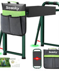 Foldable Garden Kneeler And Seat With Anti Tipping Frame Widened Thick Soft Kneeling Pad Heavy Duty Gardening Stool With Tool Bag Workhorse Garden Bench For Weeding And Planting Great Gift For Women, shown folded with tool pouch.