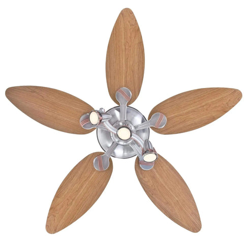 Top view of 44 Inch Indoor Ceiling Fan With Light And LED, Reversible Maple And Mahogany Blades, Brushed Nickel Copper Accents