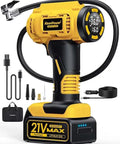 Cordless Tire Inflator Portable Air Compressor 160 PSI Car Tire Pump, 21V Rechargeable Battery Powered, accessories visible