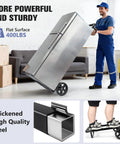 Straight Up Heavy Duty Folding Hand Truck With Seven Inch Solid Rubber Wheels, 460 Pound Weight Capacity All Terrain Rolling Cart in use lifting a refrigerator.