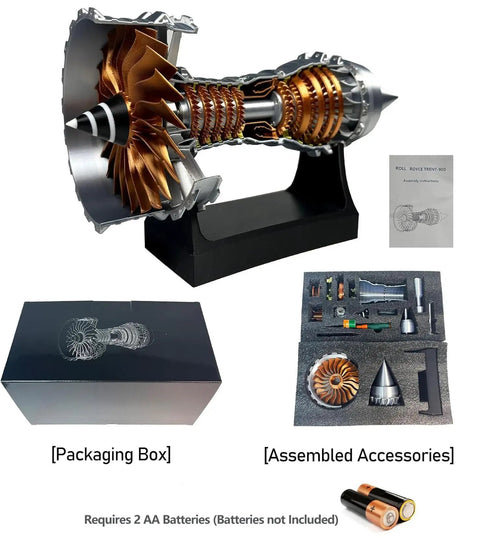 Turbofan Engine Model 28cm Replica For Science Education And Aviation Nerd Gift 3D printed with packaging and parts displayed.