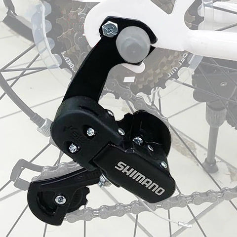 Close-up of Bike Rear Derailleur Tourney RD-TZ31 6 7 Speed Hanger Mount For MTB Bike SIS Indexed Shifting in black alloy.