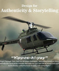 Ultra Realistic 27 To 1 Scale RC Helicopter With Auto Hover Bell OH 58 Style flying mid-air against a cloudy sky