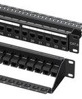 Beefy 1U 24 Port Cat6 Ethernet Patch Panel with Inline Keystone and Cable Management Bar, rackmount or wall mount, 10Gbps, PoE capable