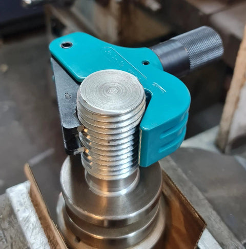 Universal Thread Repair Tool And Restorer For All Threads In Range Five Eighths Inch To One And A Half Inches External Or Internal Threads Metric And SAE One Hand Tool Quick Sizing Chases And Repairs Threads on bolt