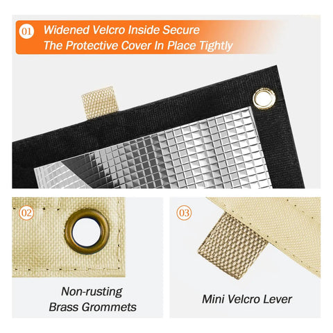 Backflow Preventer Insulated Pouch For Pressure Vacuum Breaker Covers with widened Velcro, brass grommets, and mini Velcro lever